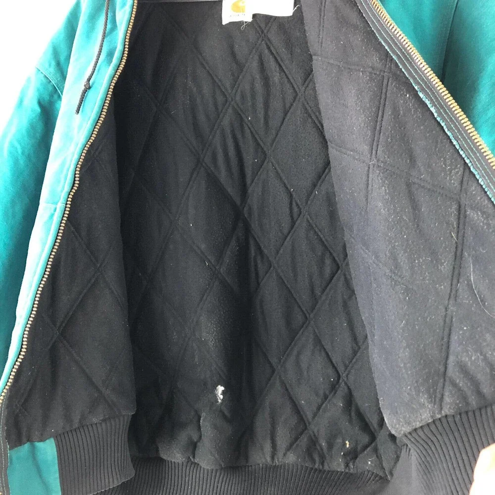 Carhartt Teal Vintage Hooded Work Jacket Lined Distressed jq1032 USA 2X-Large - Picture 8 of 12